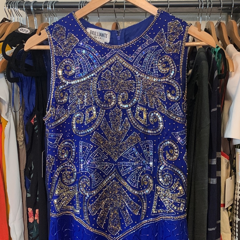 Royal Blue Beaded Dress Made in India